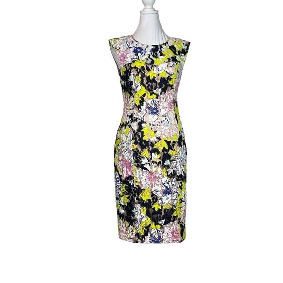 French Connection Dress Womens Size 6 Pink Green Black Floral Lace Sheath Lined - Picture 2 of 14